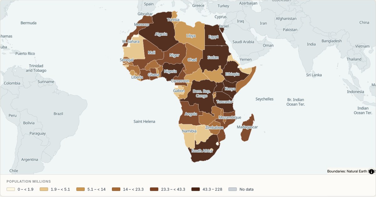 Population across Africa — Choropleth
