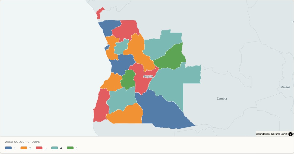 Angola administrative map — Categorical regions built from TopoJSON
