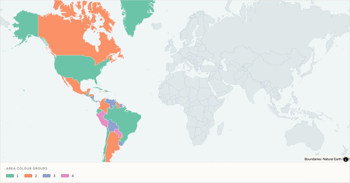 The Americas — Categorical regions built from TopoJSON