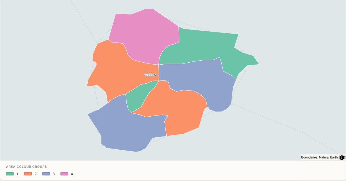 Andorra administrative map — Categorical regions built from TopoJSON