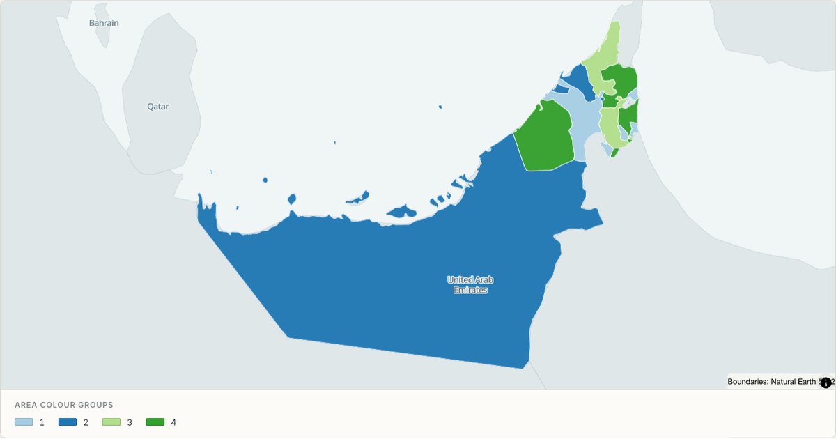 United Arab Emirates administrative map — Categorical regions built from TopoJSON