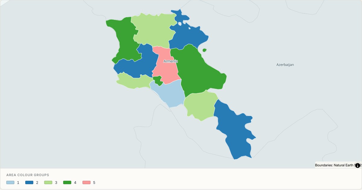 Armenia administrative map — Categorical regions built from TopoJSON
