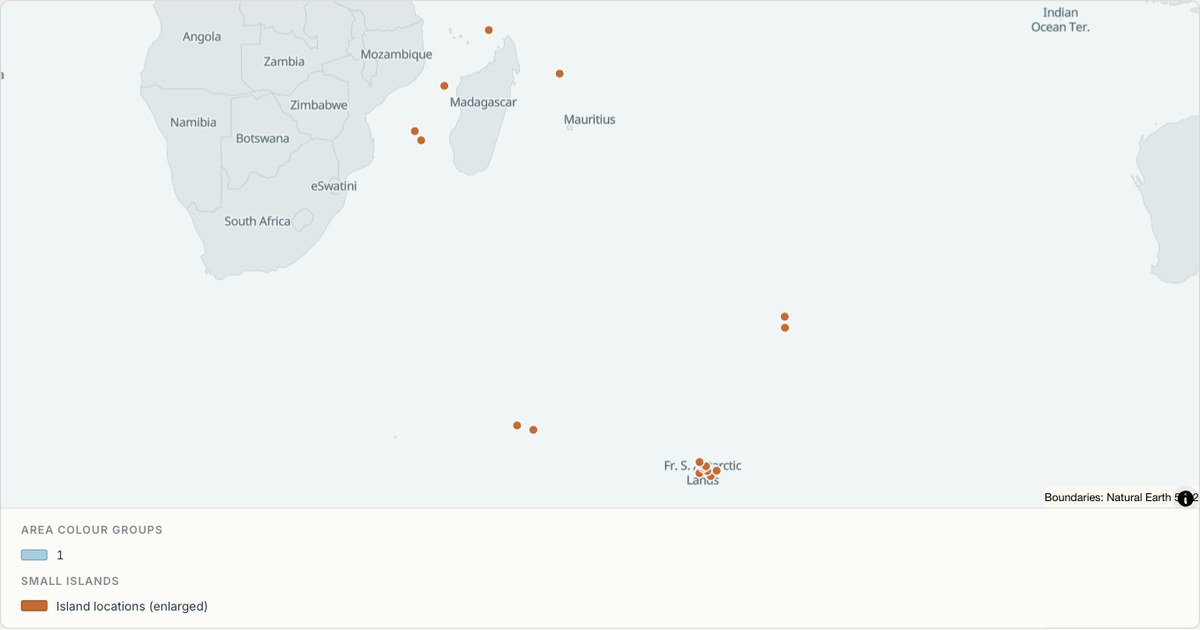 French Southern and Antarctic Lands administrative map — Categorical regions built from TopoJSON