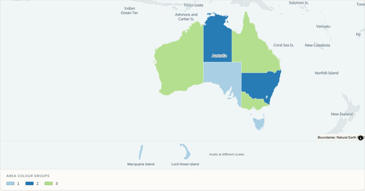 Australia administrative map — Categorical regions built from TopoJSON