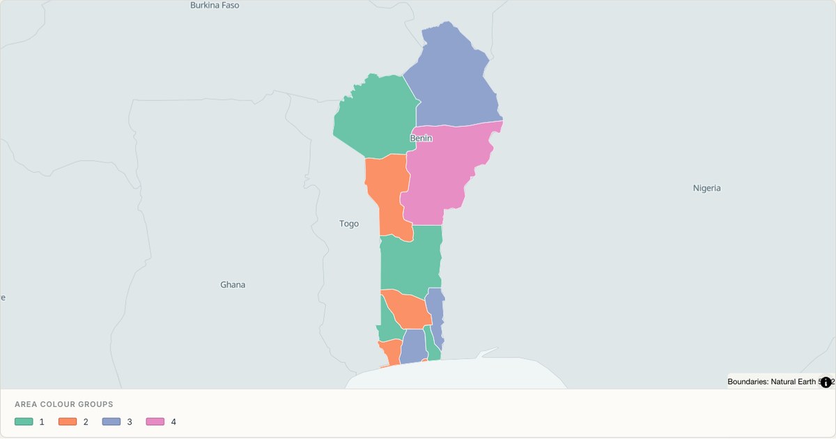 Benin administrative map — Categorical regions built from TopoJSON