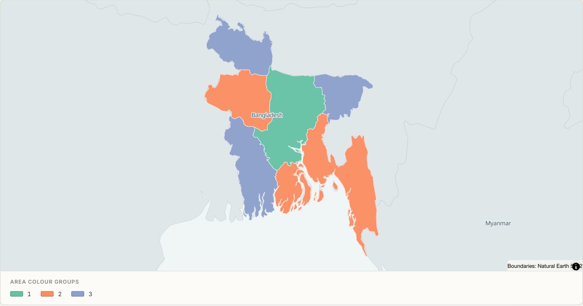 Bangladesh administrative map — Categorical regions built from TopoJSON