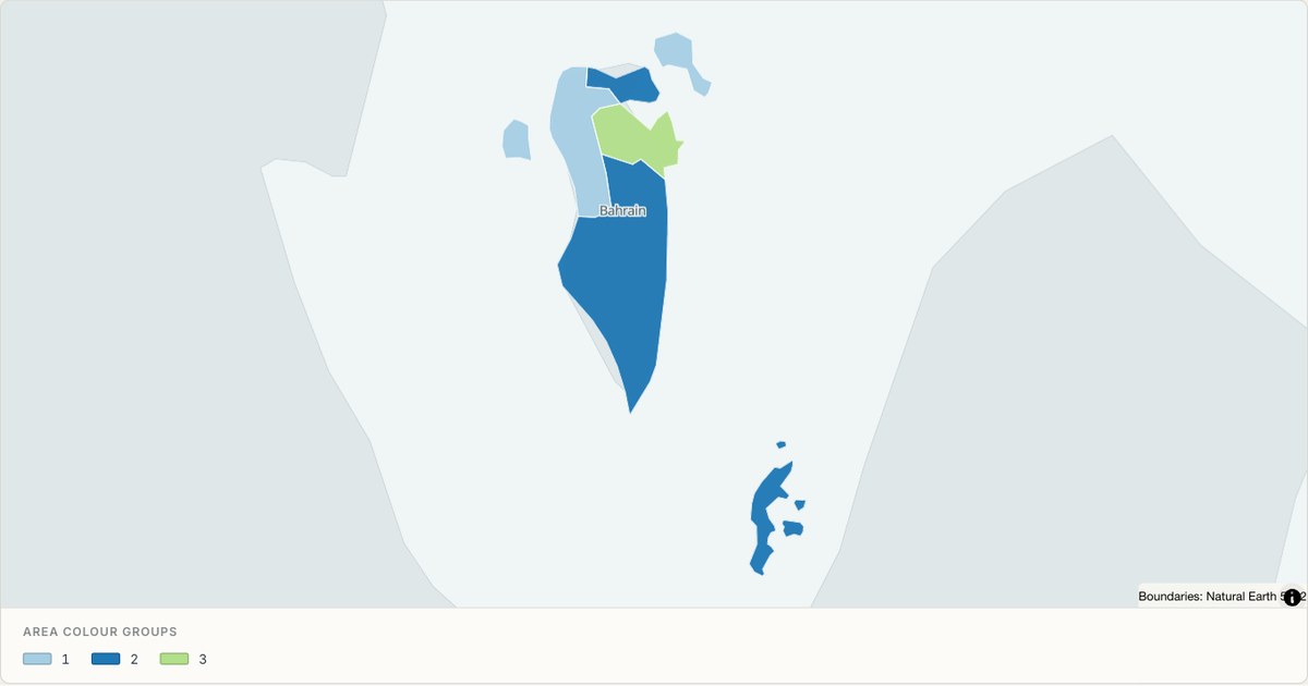 Bahrain administrative map — Categorical regions built from TopoJSON