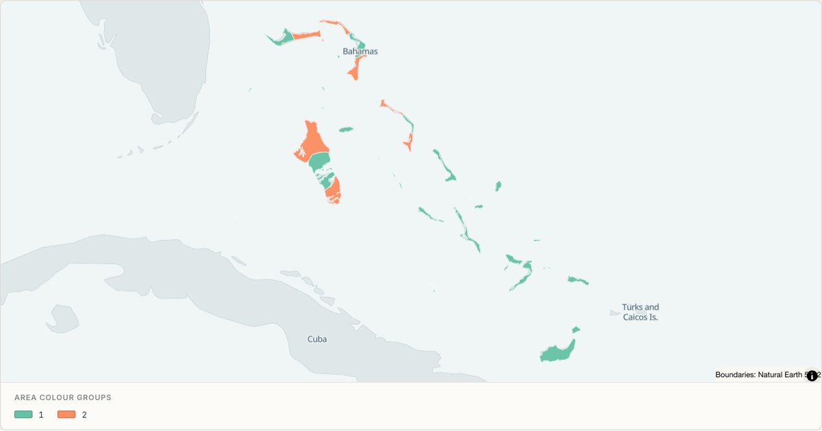 The Bahamas administrative map — Categorical regions built from TopoJSON