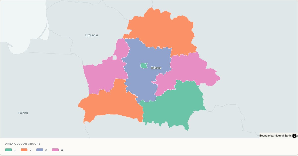 Belarus administrative map — Categorical regions built from TopoJSON