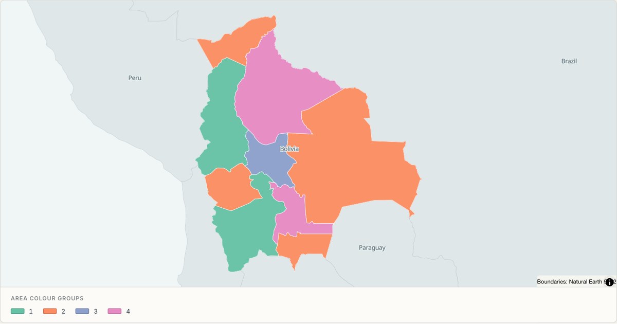 Bolivia administrative map — Categorical regions built from TopoJSON