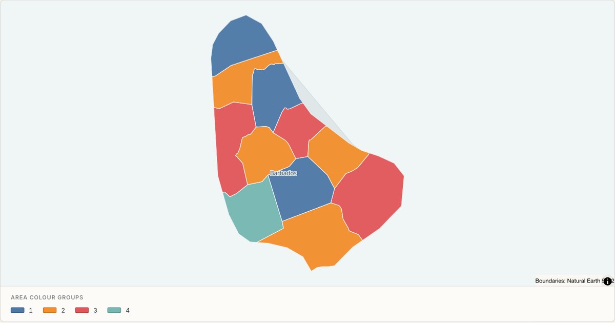 Barbados administrative map — Categorical regions built from TopoJSON