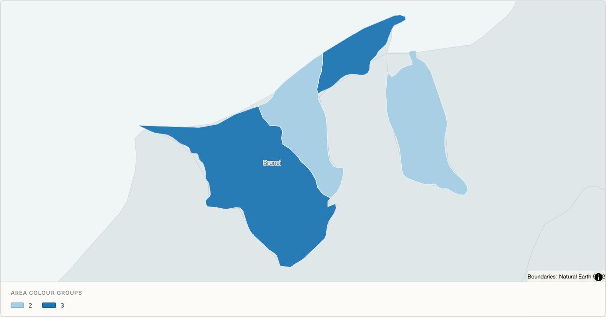 Brunei administrative map — Categorical regions built from TopoJSON