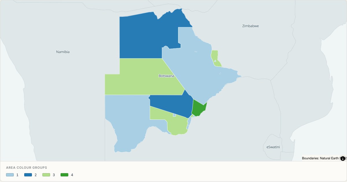 Botswana administrative map — Categorical regions built from TopoJSON