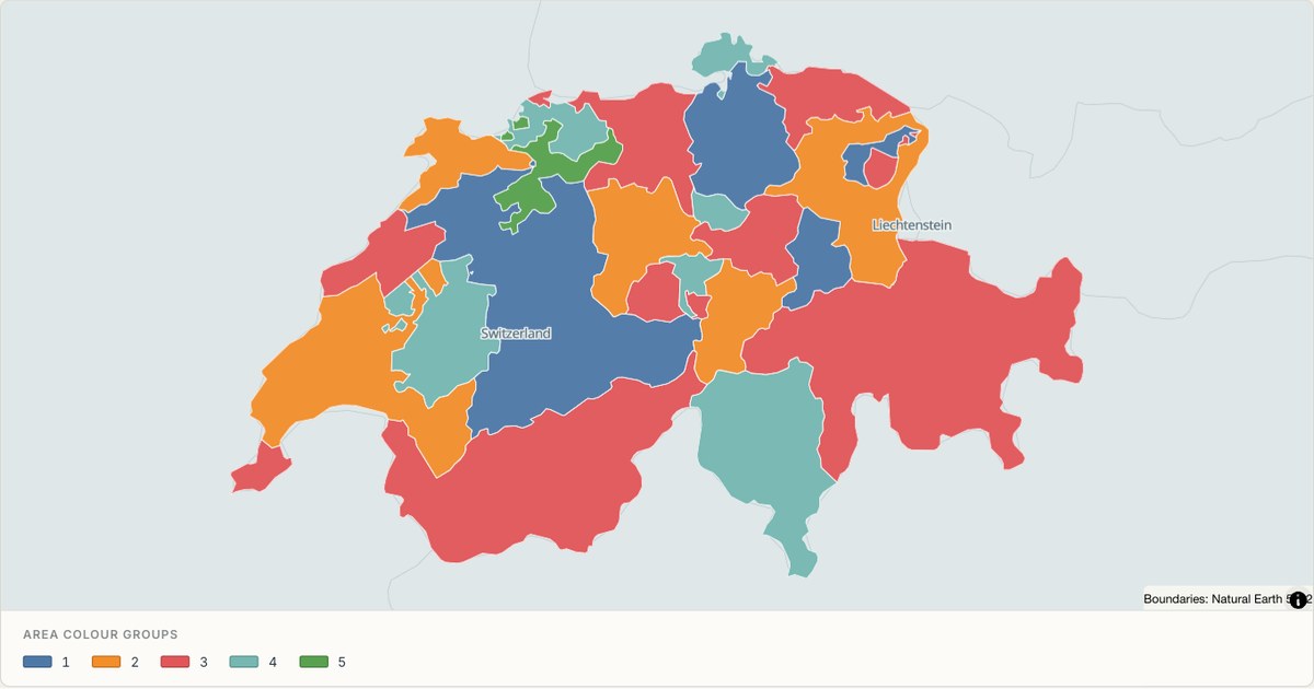 Switzerland administrative map — Categorical regions built from TopoJSON