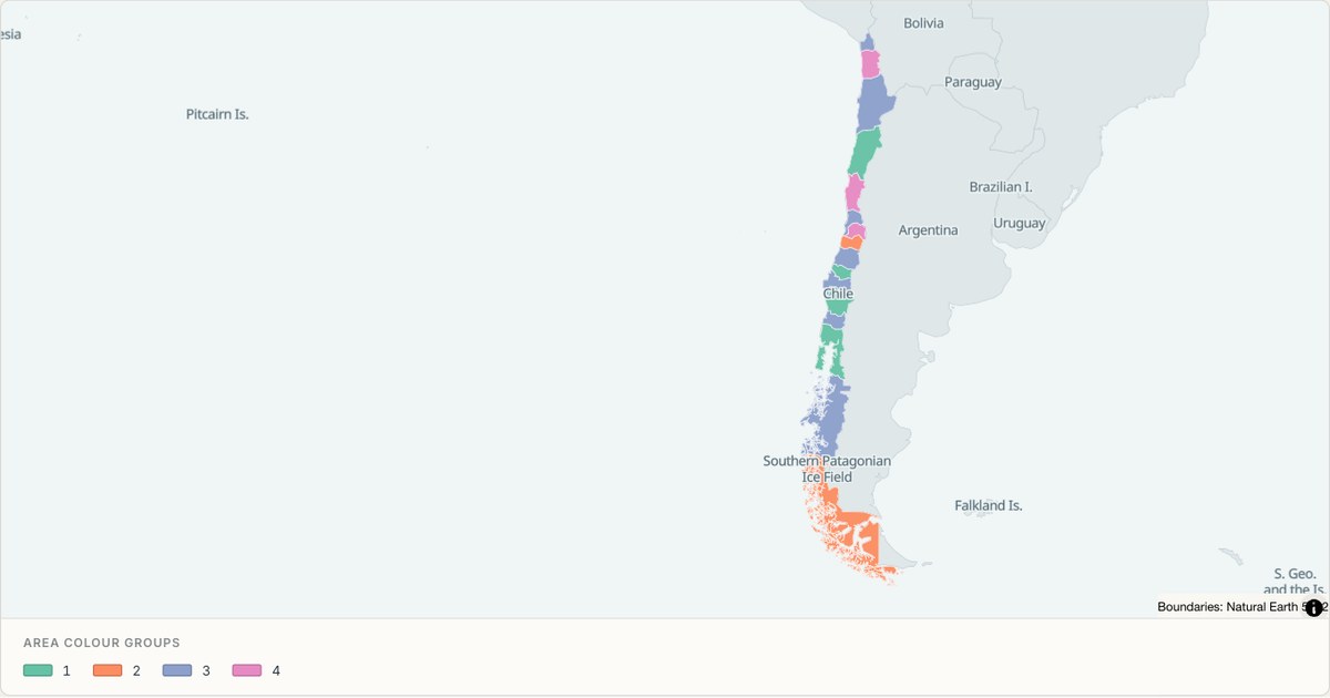 Chile administrative map — Categorical regions built from TopoJSON