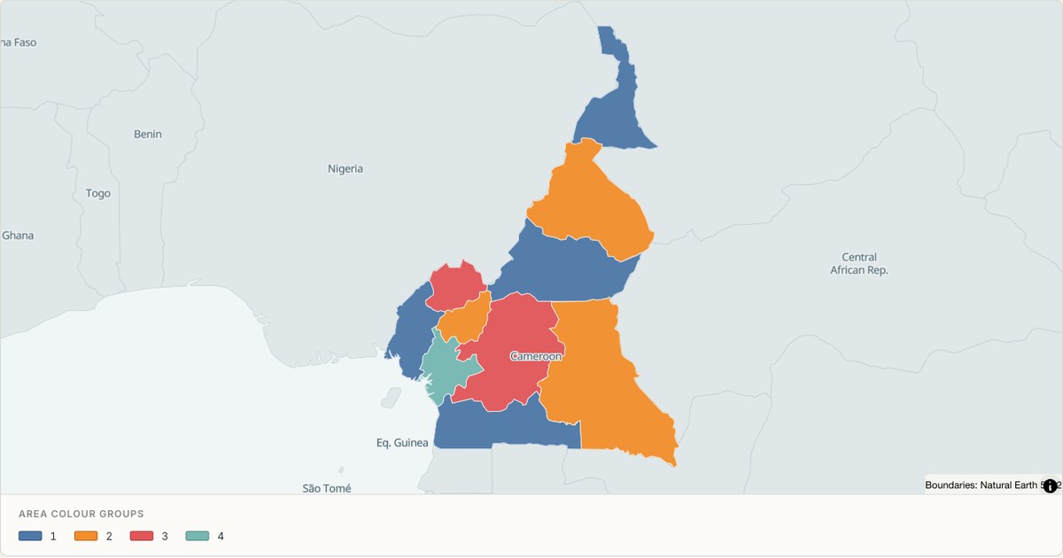 Cameroon administrative map — Categorical regions built from TopoJSON