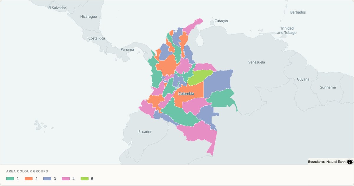 Colombia administrative map — Categorical regions built from TopoJSON