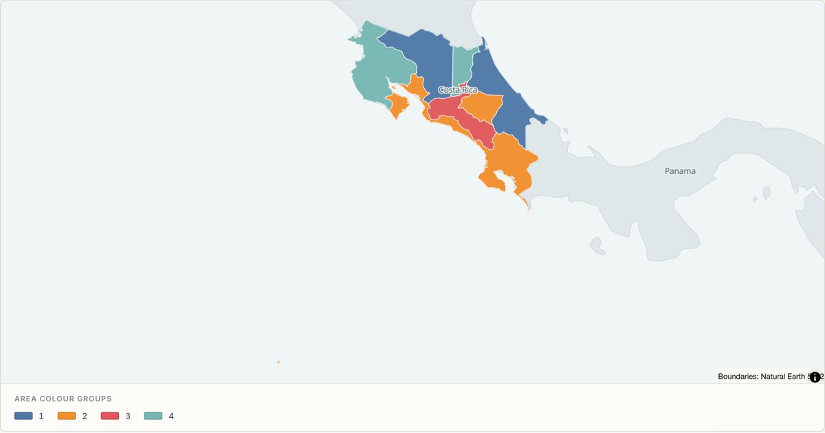 Costa Rica administrative map — Categorical regions built from TopoJSON