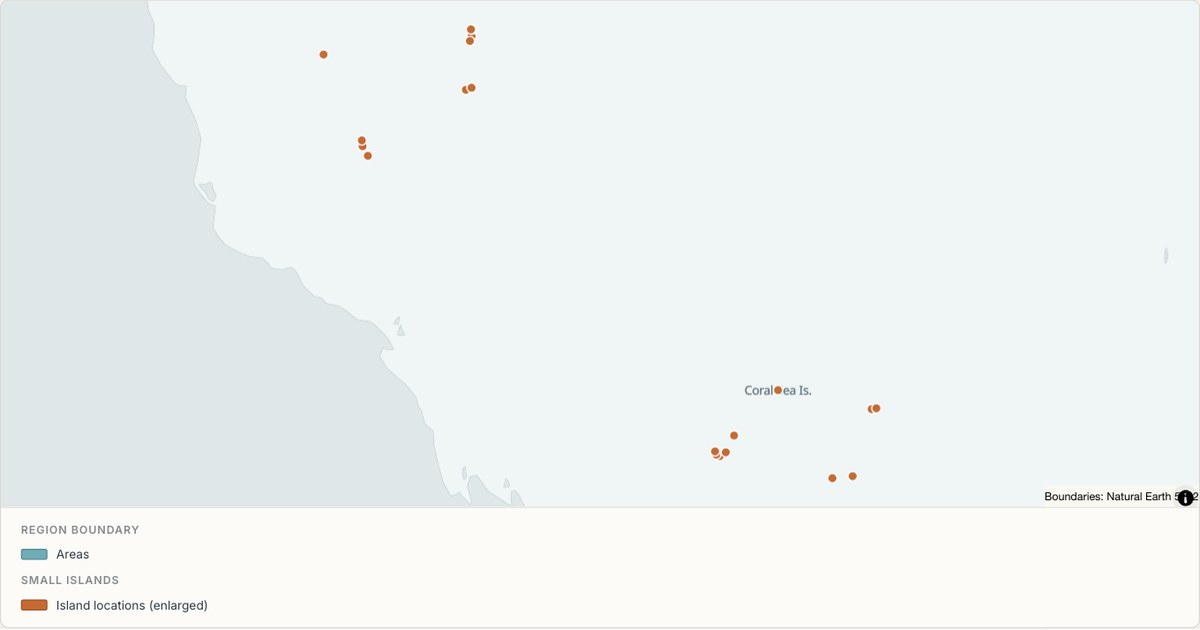 Coral Sea Islands boundary map — Single boundary built from TopoJSON