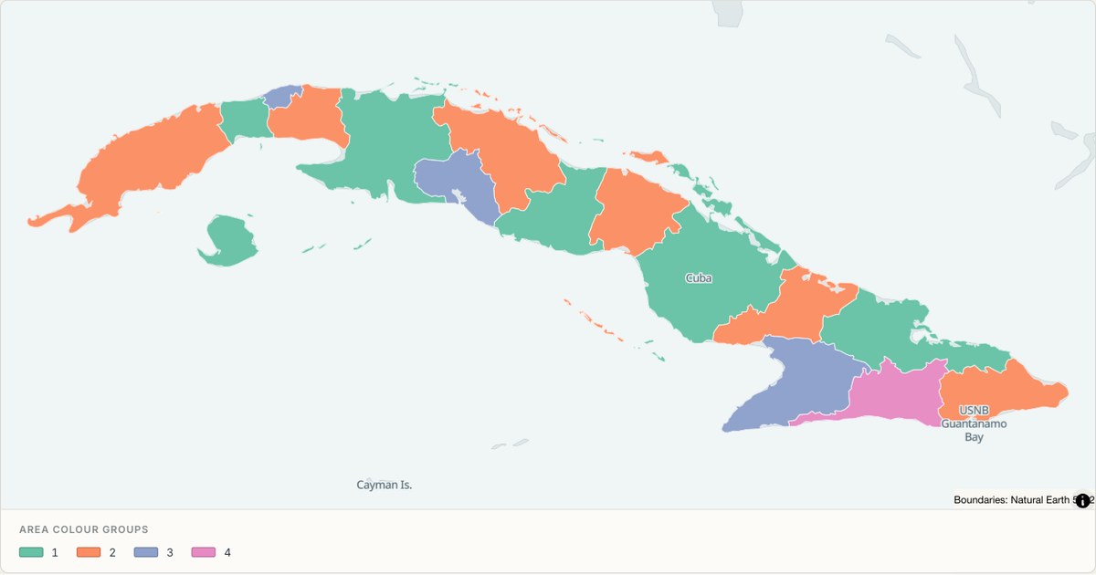 Cuba administrative map — Categorical regions built from TopoJSON