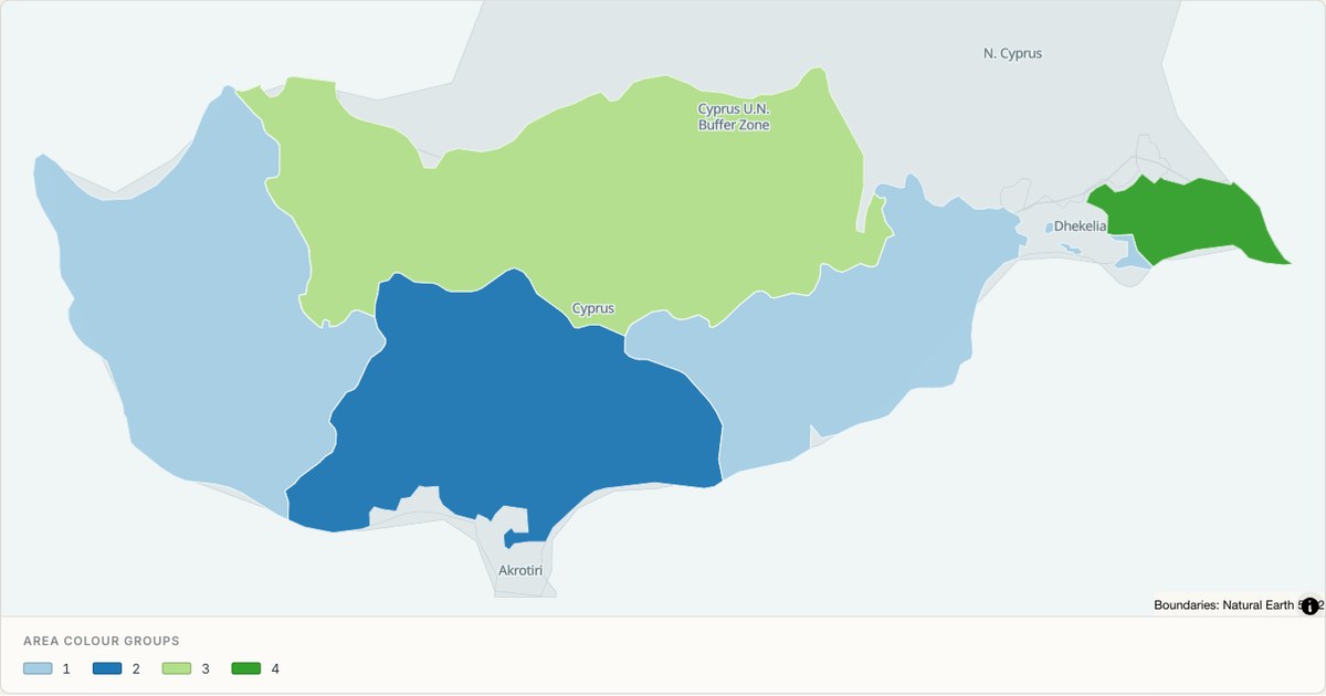 Cyprus administrative map — Categorical regions built from TopoJSON