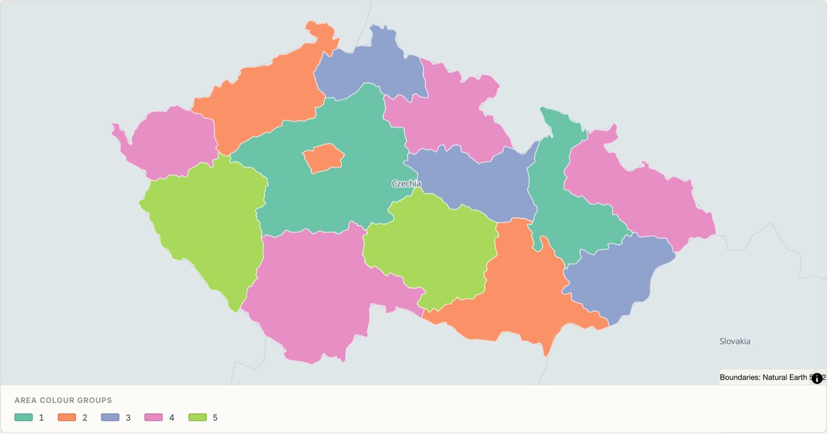 Czech Republic administrative map — Categorical regions built from TopoJSON