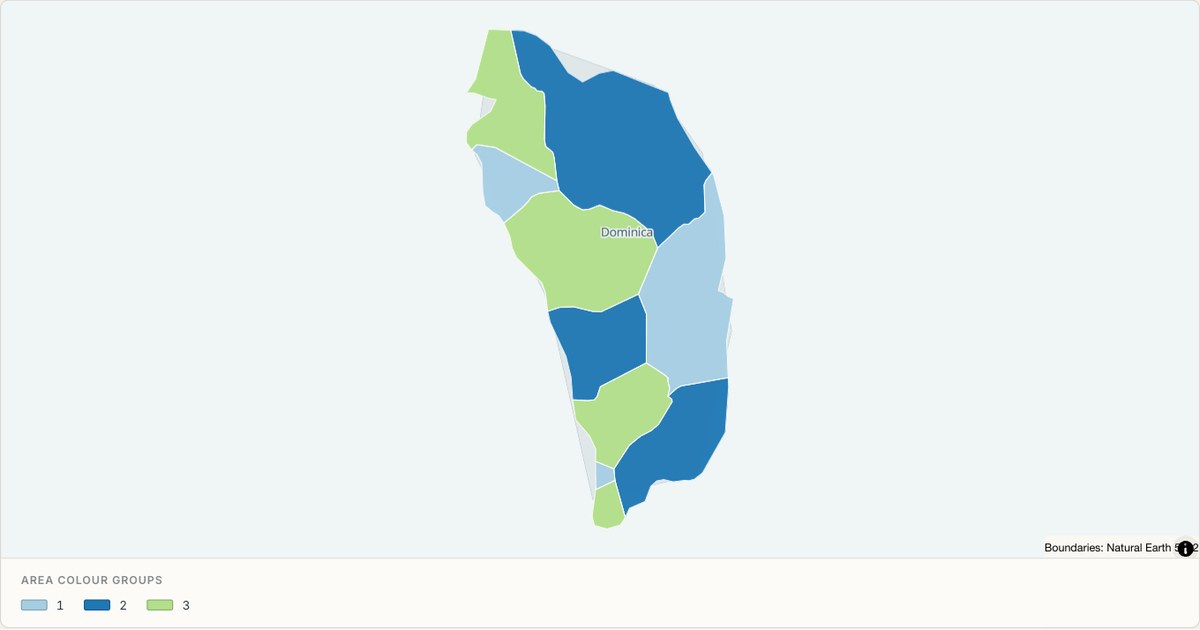 Dominica administrative map — Categorical regions built from TopoJSON