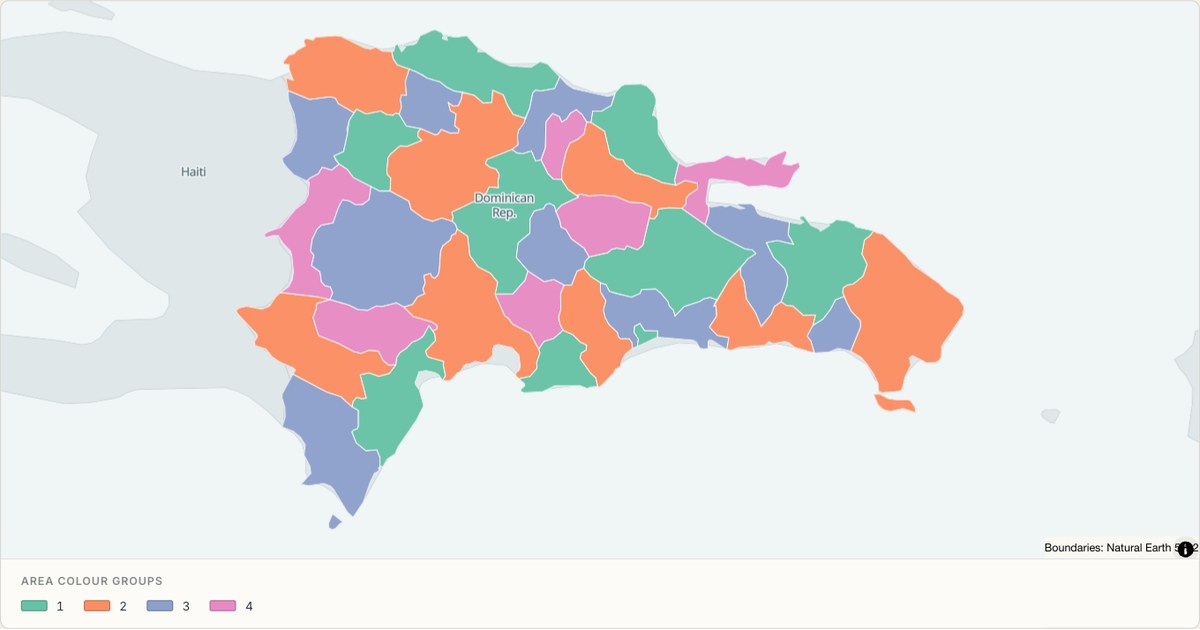 Dominican Republic administrative map — Categorical regions built from TopoJSON