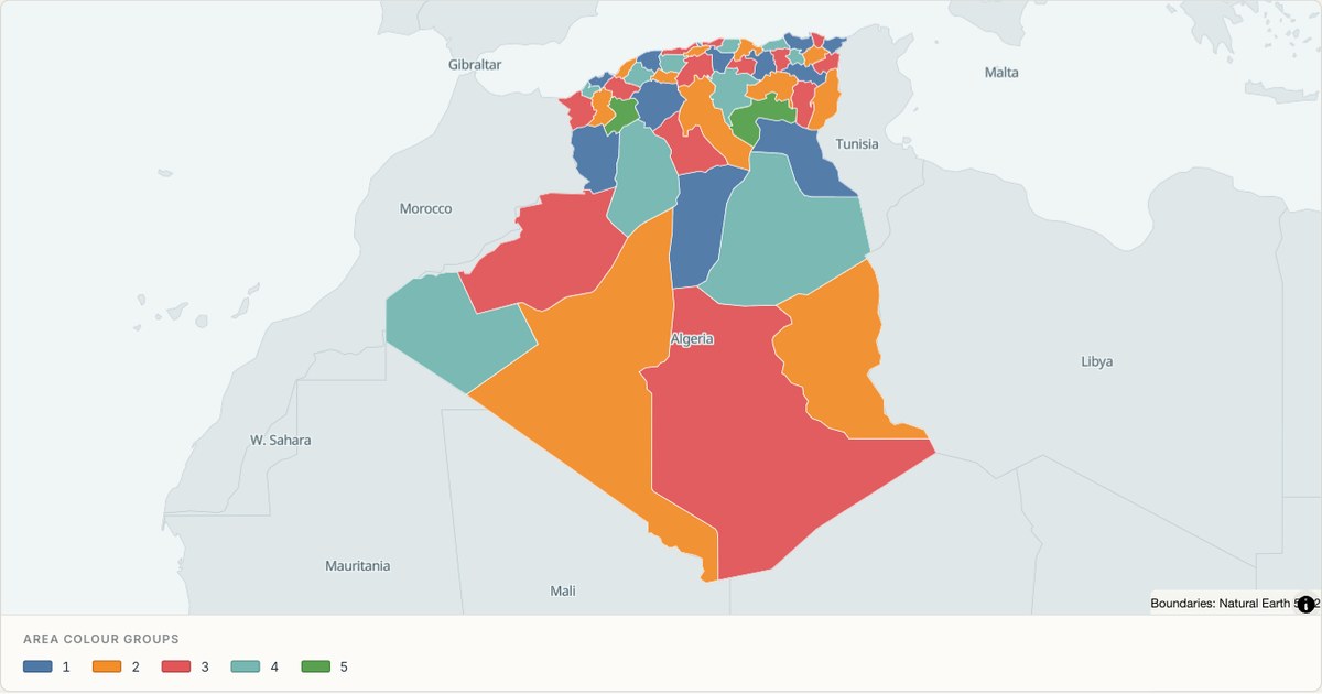 Algeria administrative map — Categorical regions built from TopoJSON
