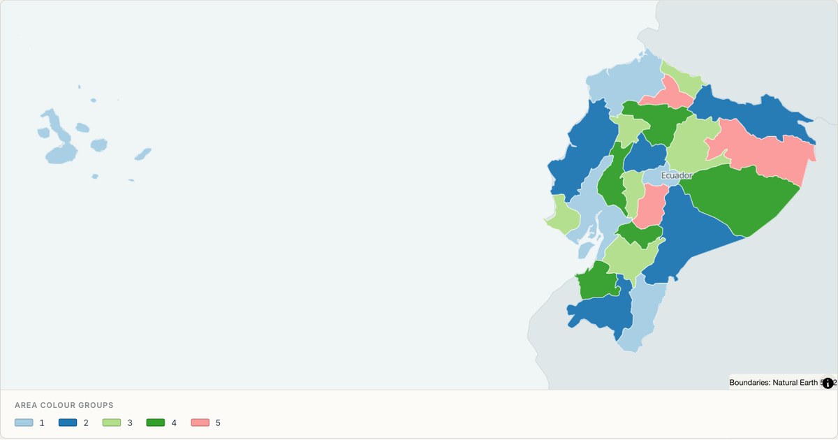Ecuador administrative map — Categorical regions built from TopoJSON