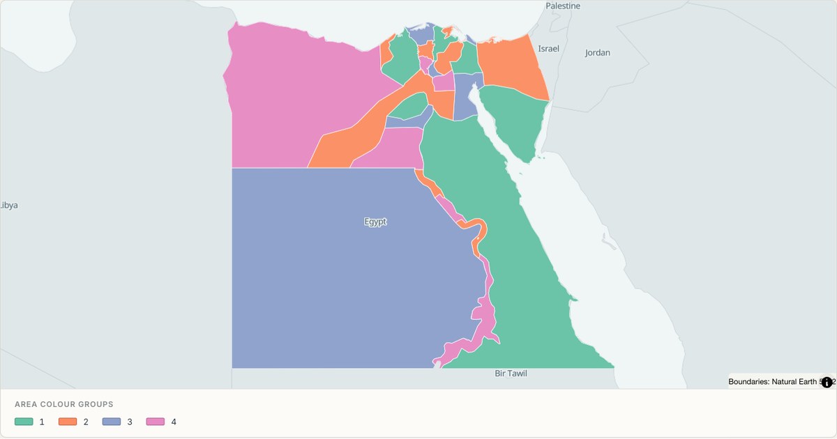 Egypt administrative map — Categorical regions built from TopoJSON