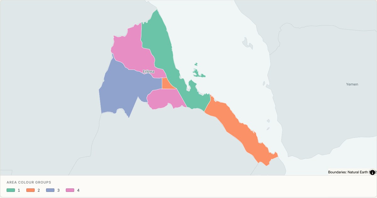 Eritrea administrative map — Categorical regions built from TopoJSON