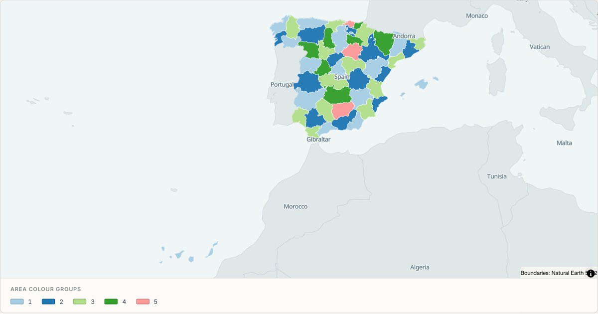Spain administrative map — Categorical regions built from TopoJSON