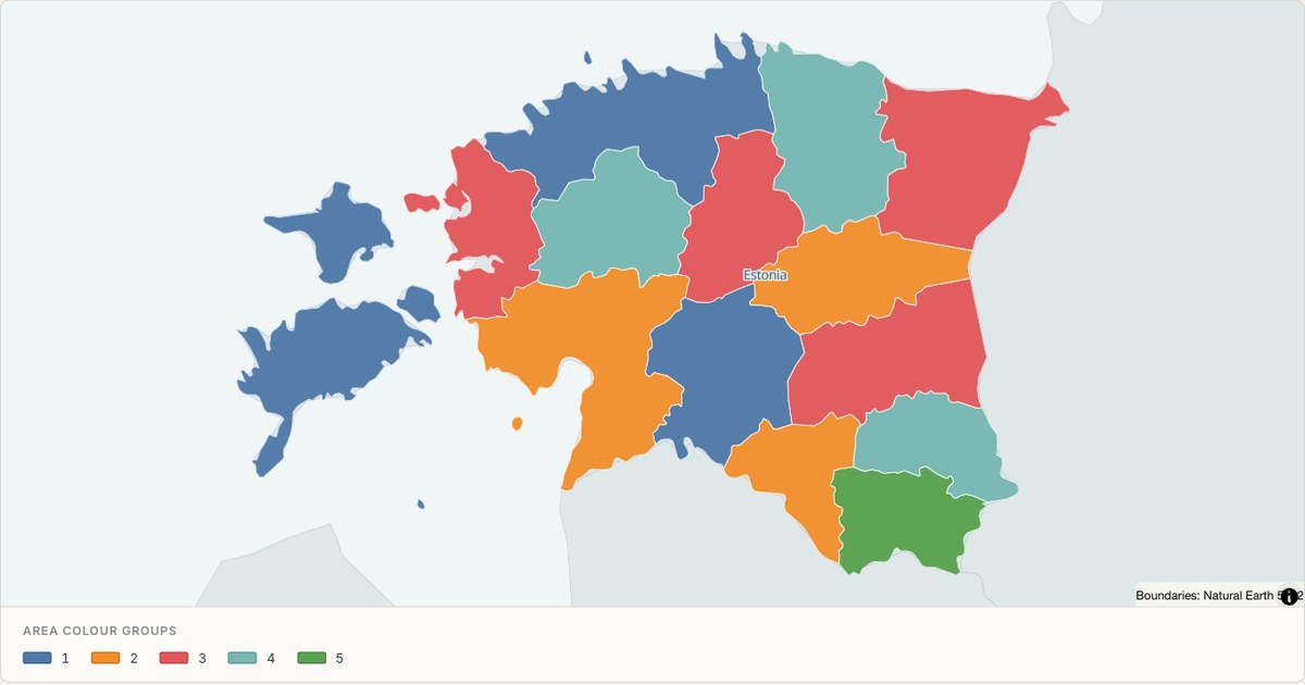 Estonia administrative map — Categorical regions built from TopoJSON