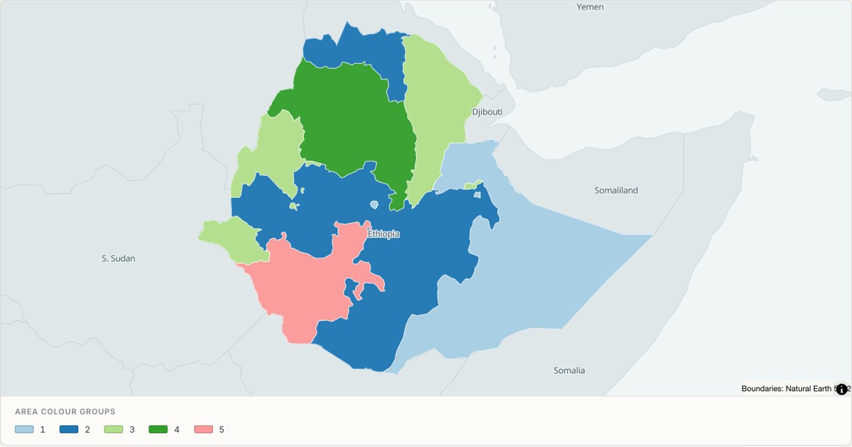 Ethiopia administrative map — Categorical regions built from TopoJSON