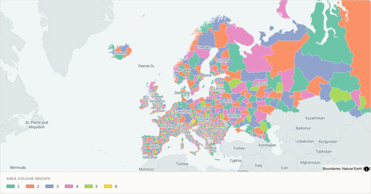 Europe administrative divisions — Categorical regions built from TopoJSON