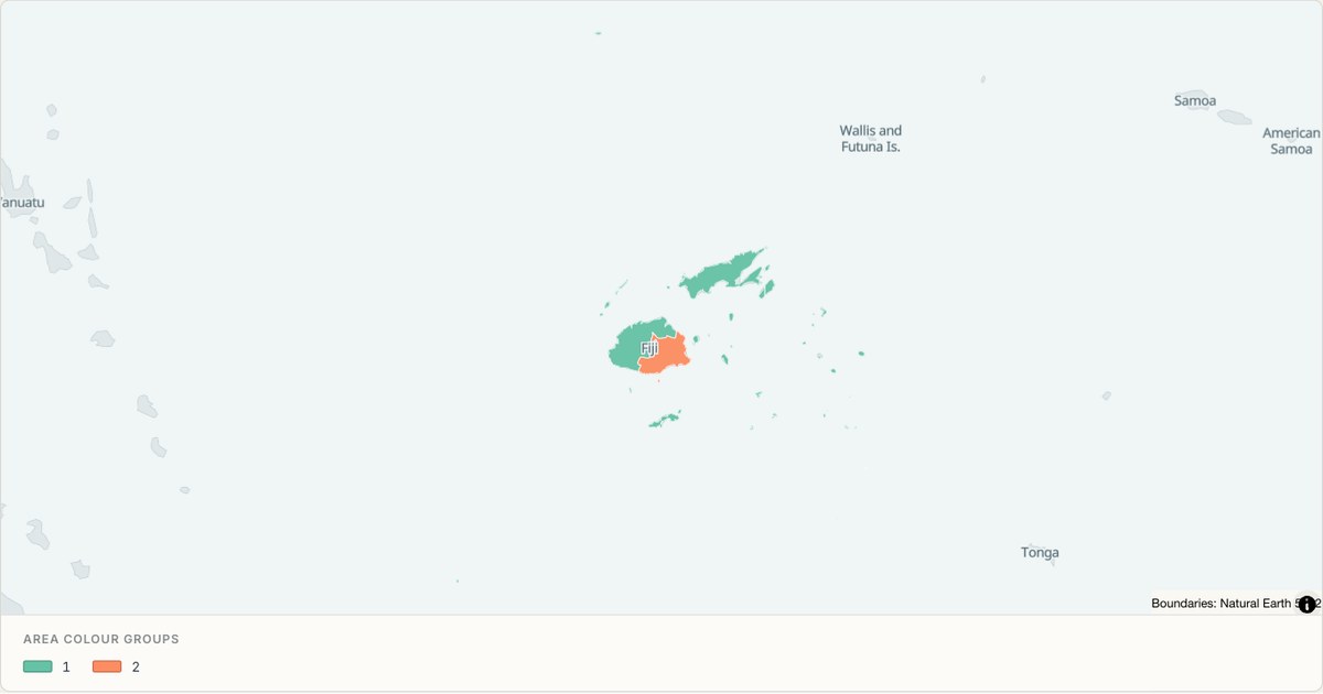 Fiji administrative map — Categorical regions built from TopoJSON
