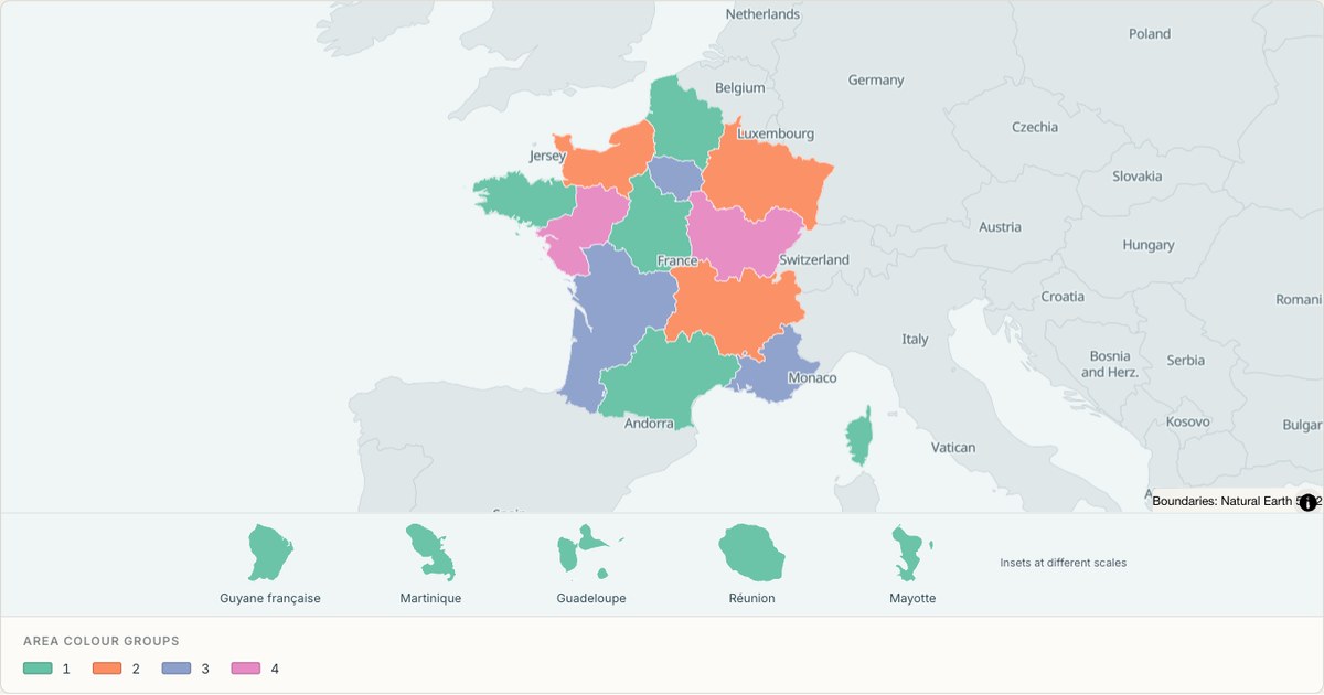 France (regions) administrative map — Categorical regions built from TopoJSON