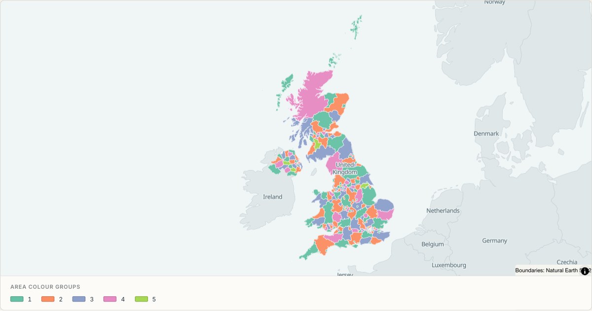 United Kingdom administrative map — Categorical regions built from TopoJSON