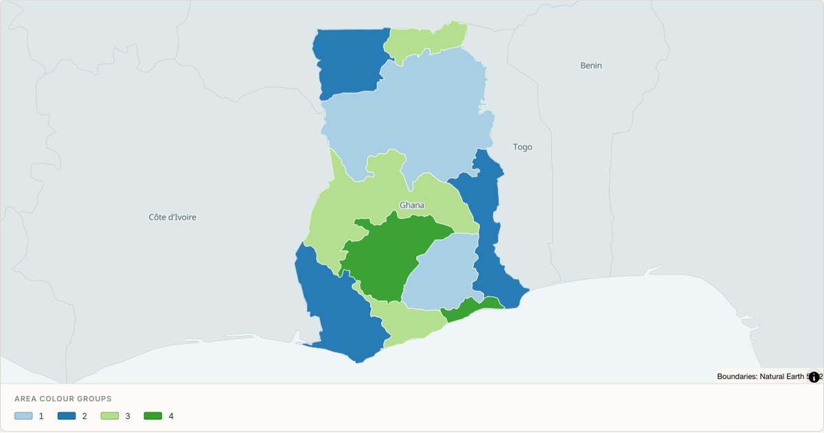 Ghana administrative map — Categorical regions built from TopoJSON