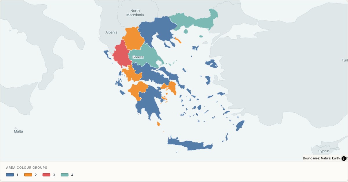 Greece administrative map — Categorical regions built from TopoJSON