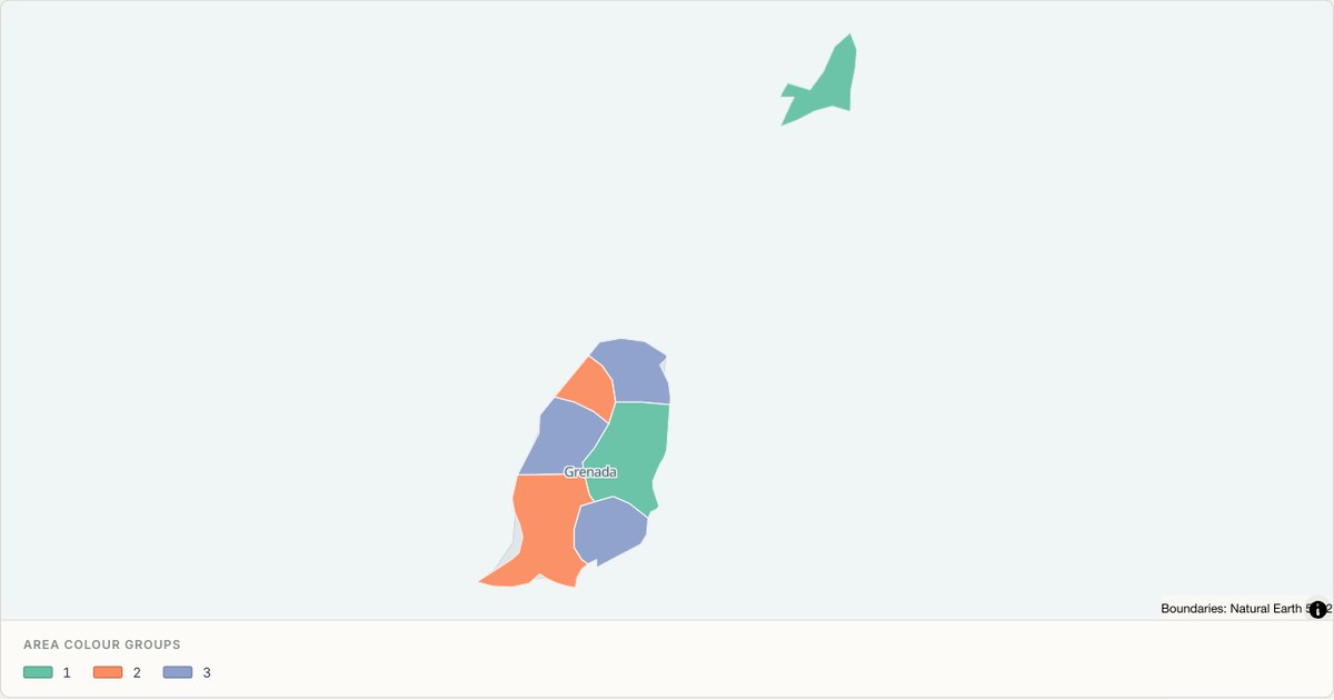 Grenada administrative map — Categorical regions built from TopoJSON