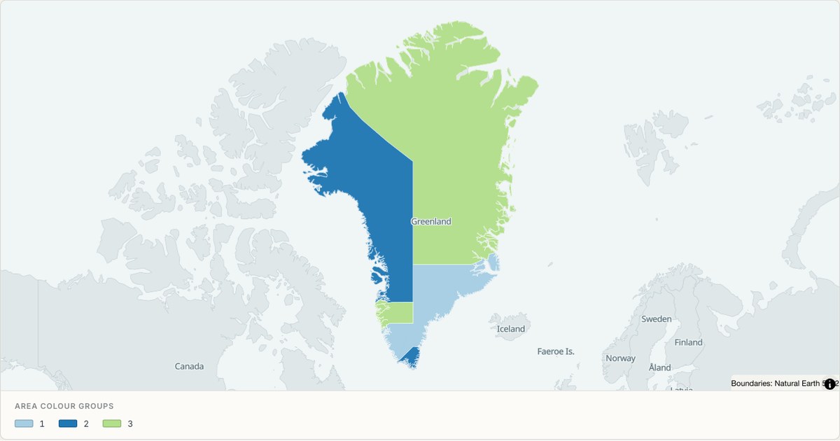 Greenland administrative map — Categorical regions built from TopoJSON