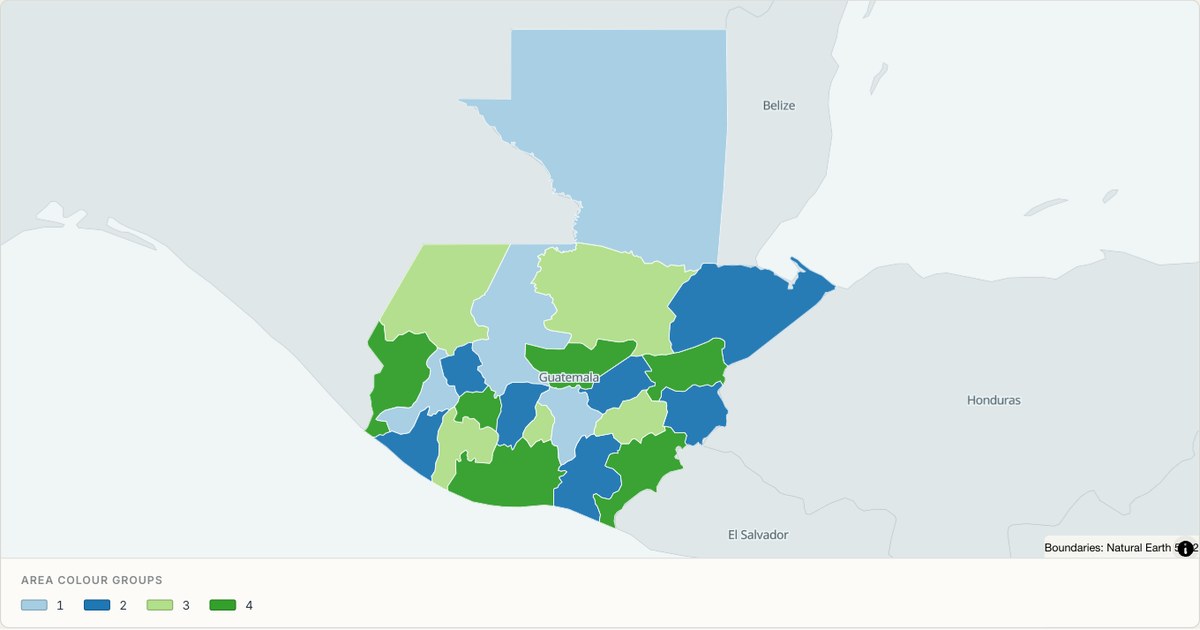 Guatemala administrative map — Categorical regions built from TopoJSON