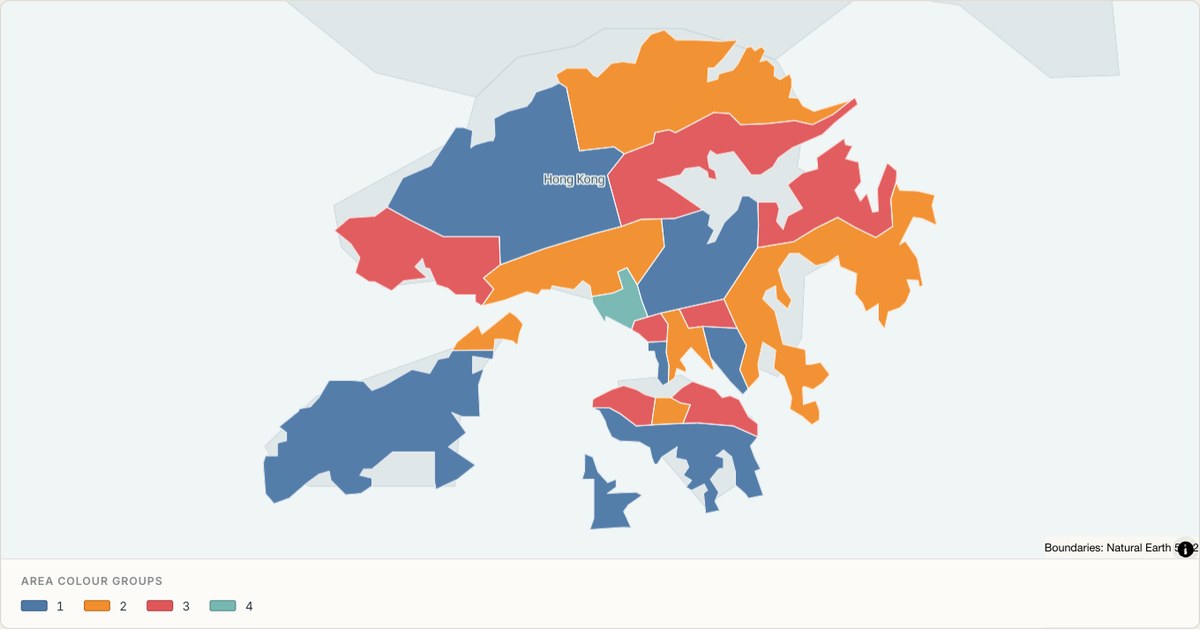 Hong Kong S.A.R. administrative map — Categorical regions built from TopoJSON