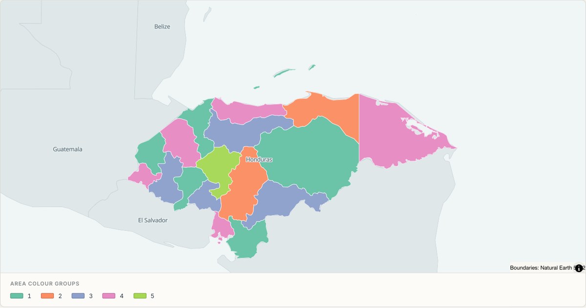 Honduras administrative map — Categorical regions built from TopoJSON