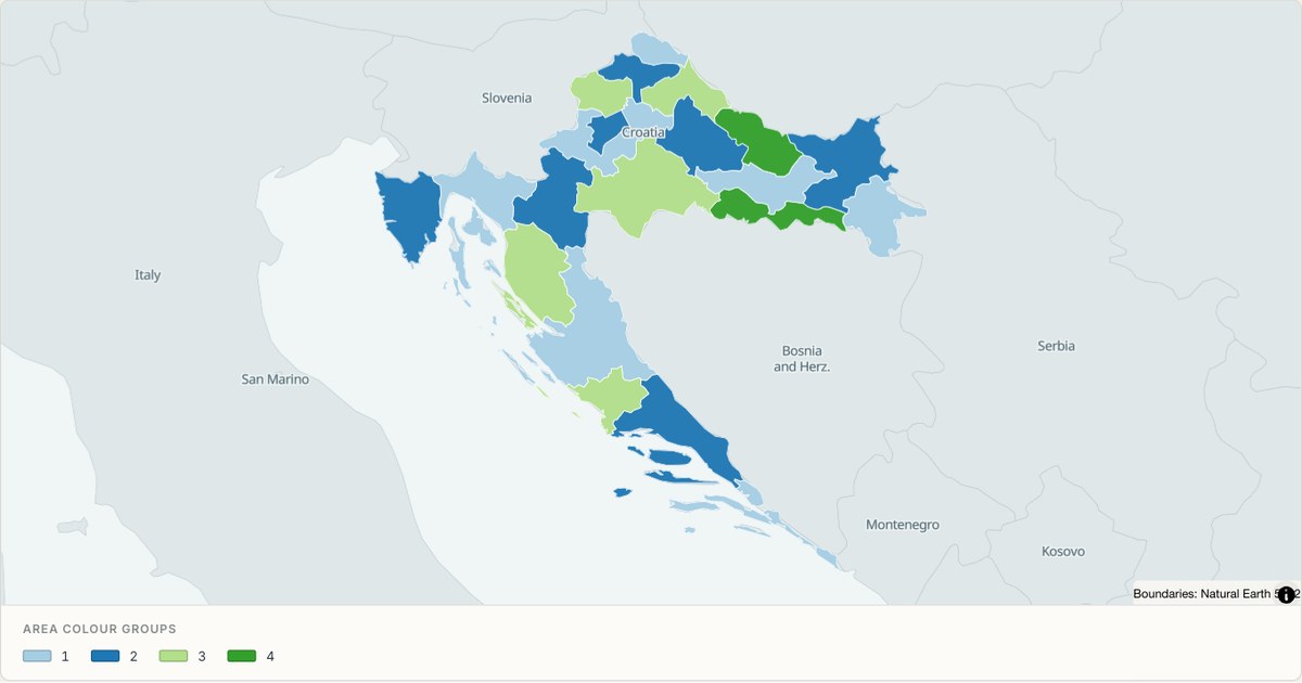 Croatia administrative map — Categorical regions built from TopoJSON