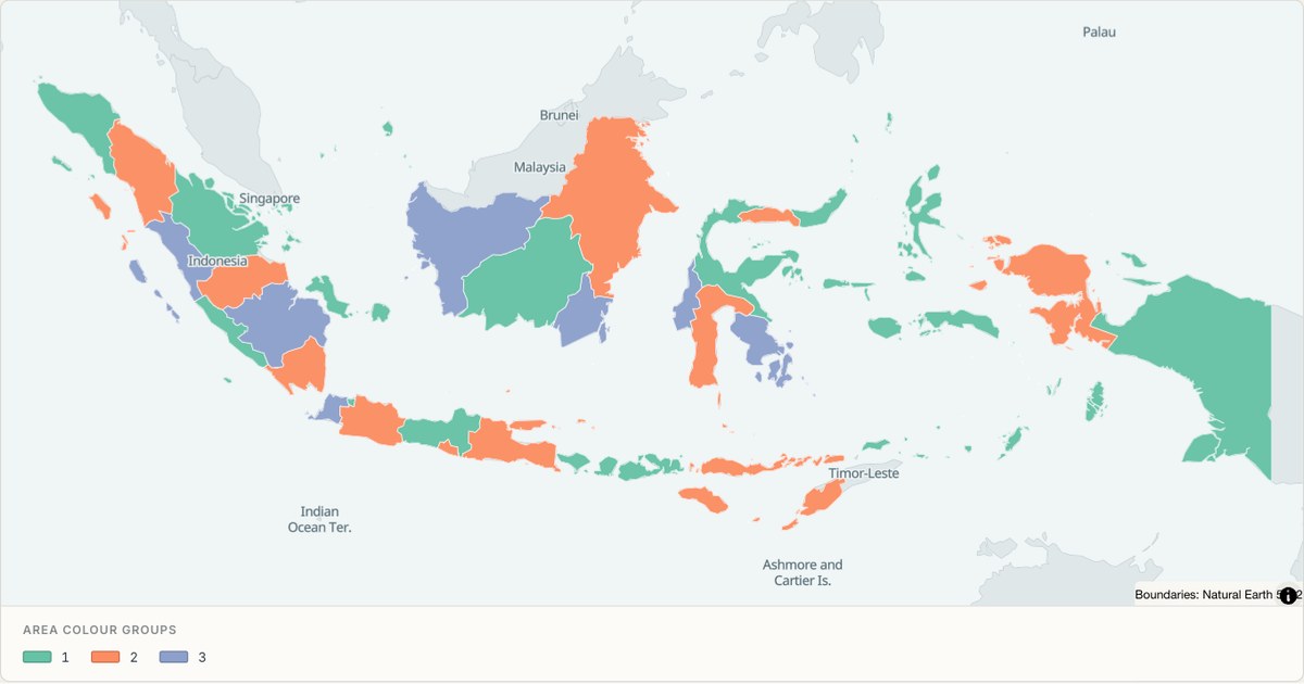 Indonesia administrative map — Categorical regions built from TopoJSON