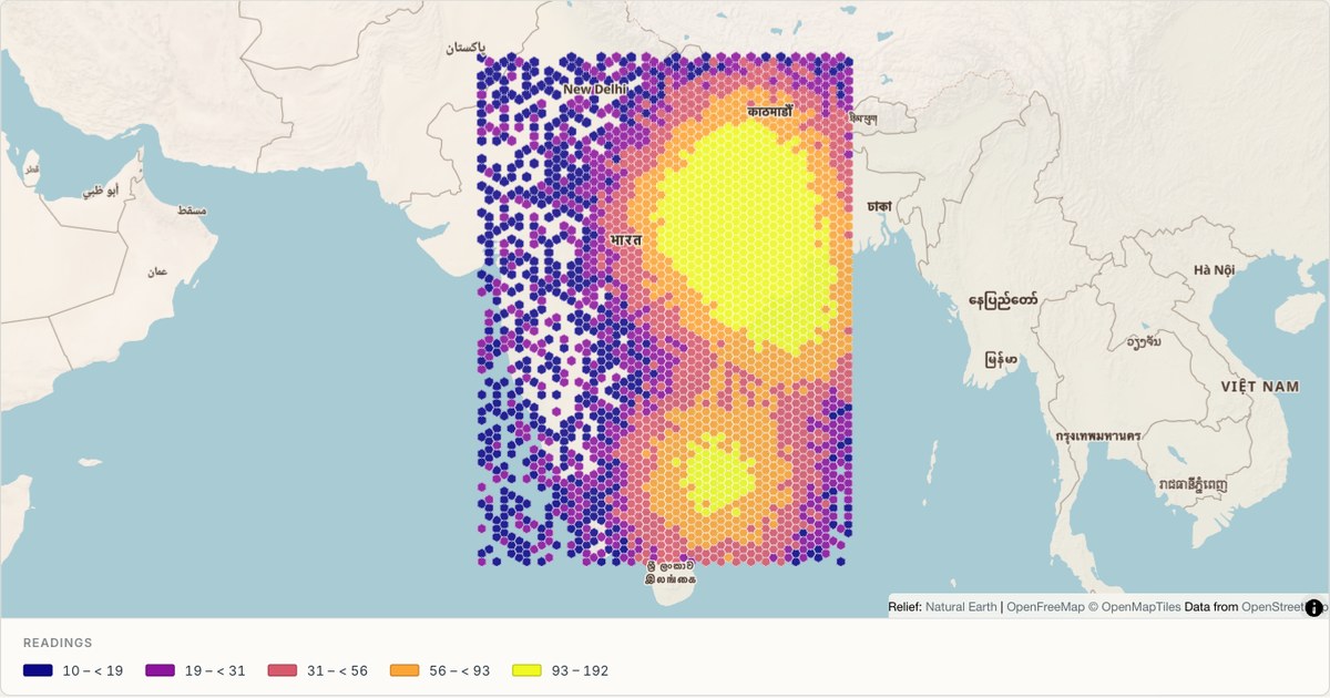 Binned density across India — Hexbin built from CSV