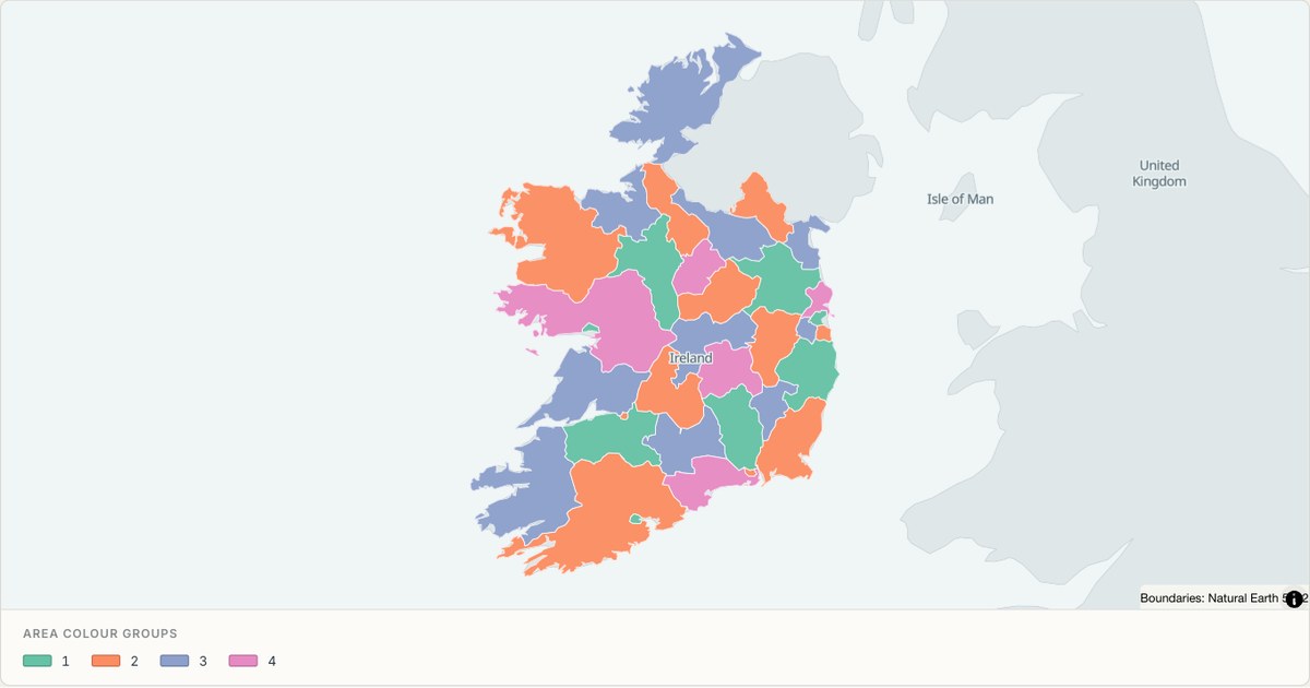 Ireland administrative map — Categorical regions built from TopoJSON